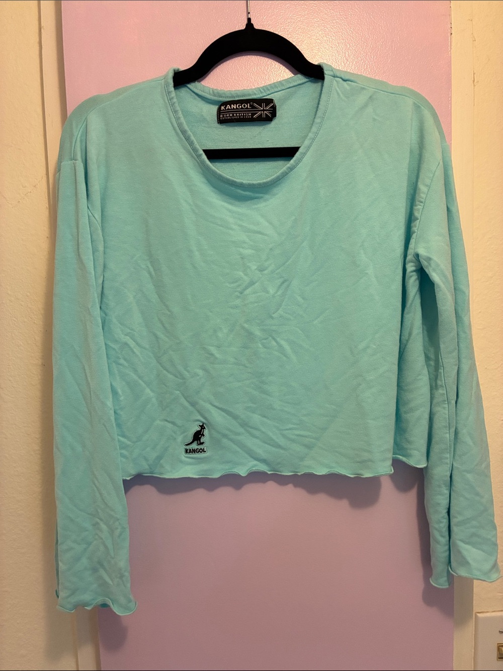 Kangol Women’s Aqua Blue Long Sleeve Cropped Tee P/S
